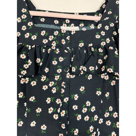 Topshop Blue White Floral Long Sleeve Ruffle Romper NWT Size 4 Long Sleeve - Picture 4 of 9